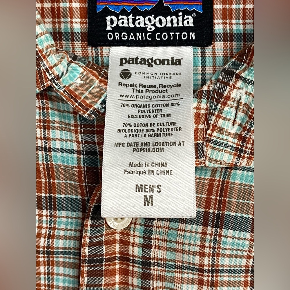 Patagonia Men’s Organic Cotton Shirt Size M Plaid Short-Sleeve Button-Up - Picture 6 of 9